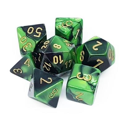Gemini Black Green Gold - Polyhedral Rollespils Terning Sæt - Chessex